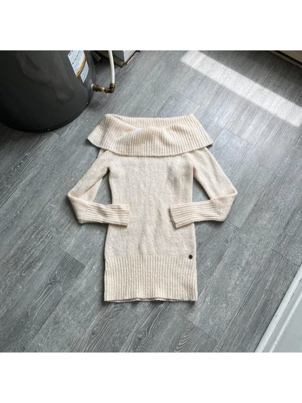 Cream / Beige Guess Jeans Off Shoulder Y2K / Preppy Knit Dress / Sweater